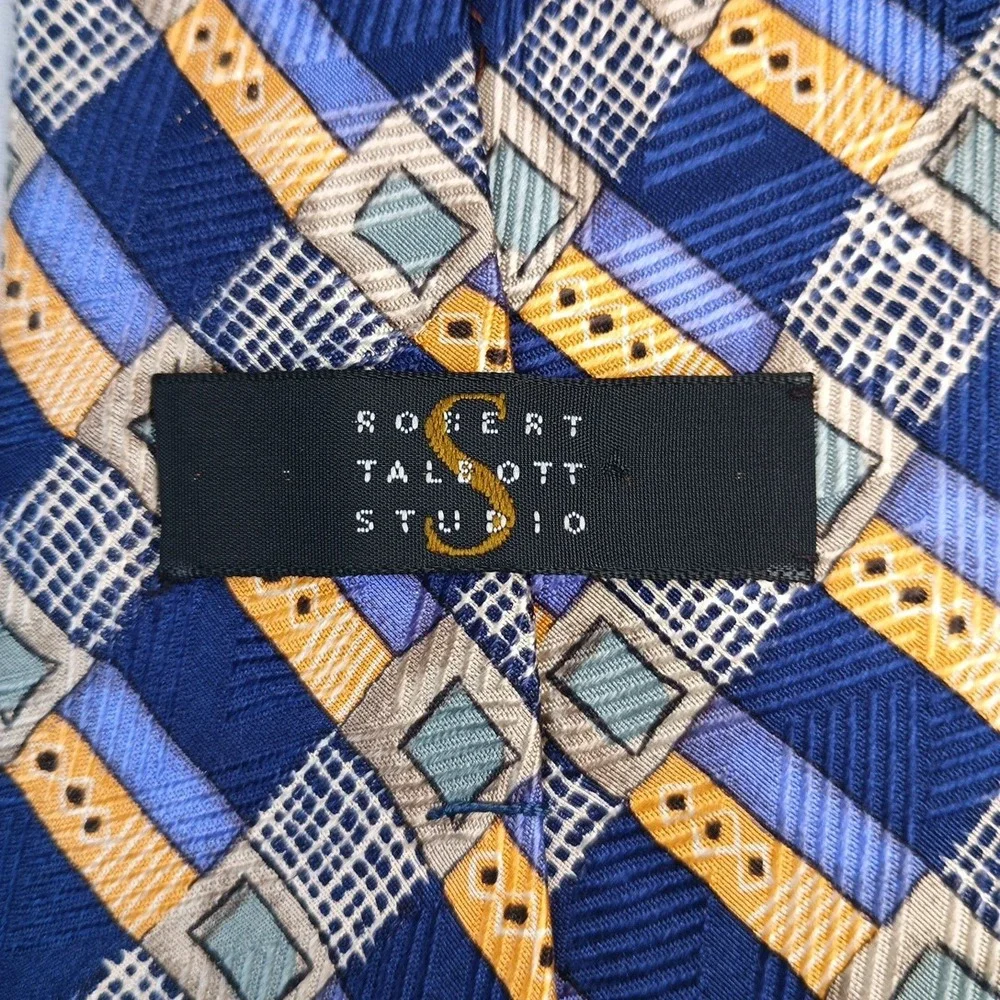 VTG Robert Talbott Studio Tie Mens Gold Blue Geometric Studio 60